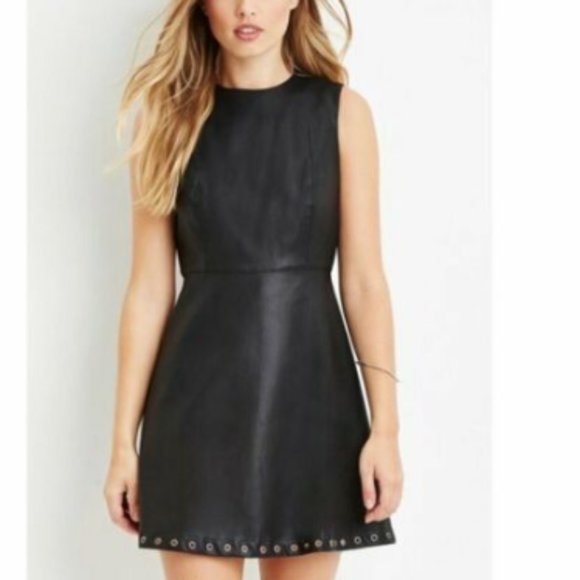 Forever21 Faux Liquid Leather Fit & Flare Skater Dress Size Medium - Picture 1 of 14